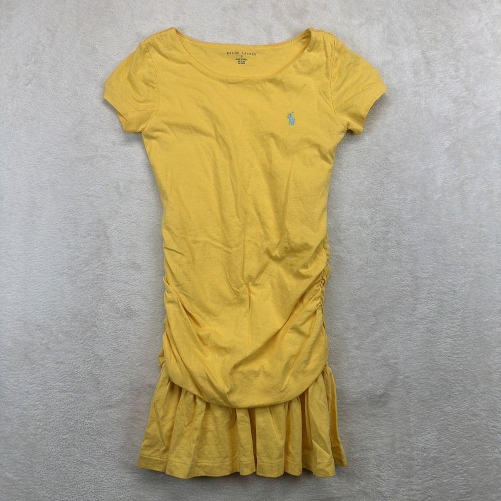 Polo Ralph Lauren Girls Dress Size 5 Yellow Pima Cotton Ruffle Hem Pony